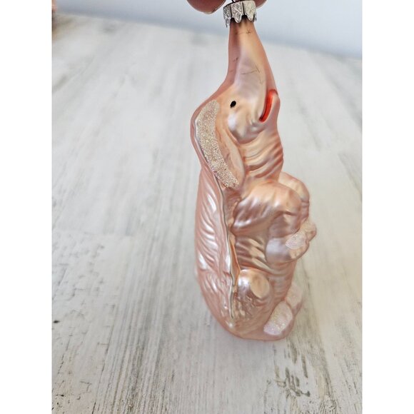 Vintage Germany pink elephant glass ornament Xmas glitter tree - Picture 1 of 9